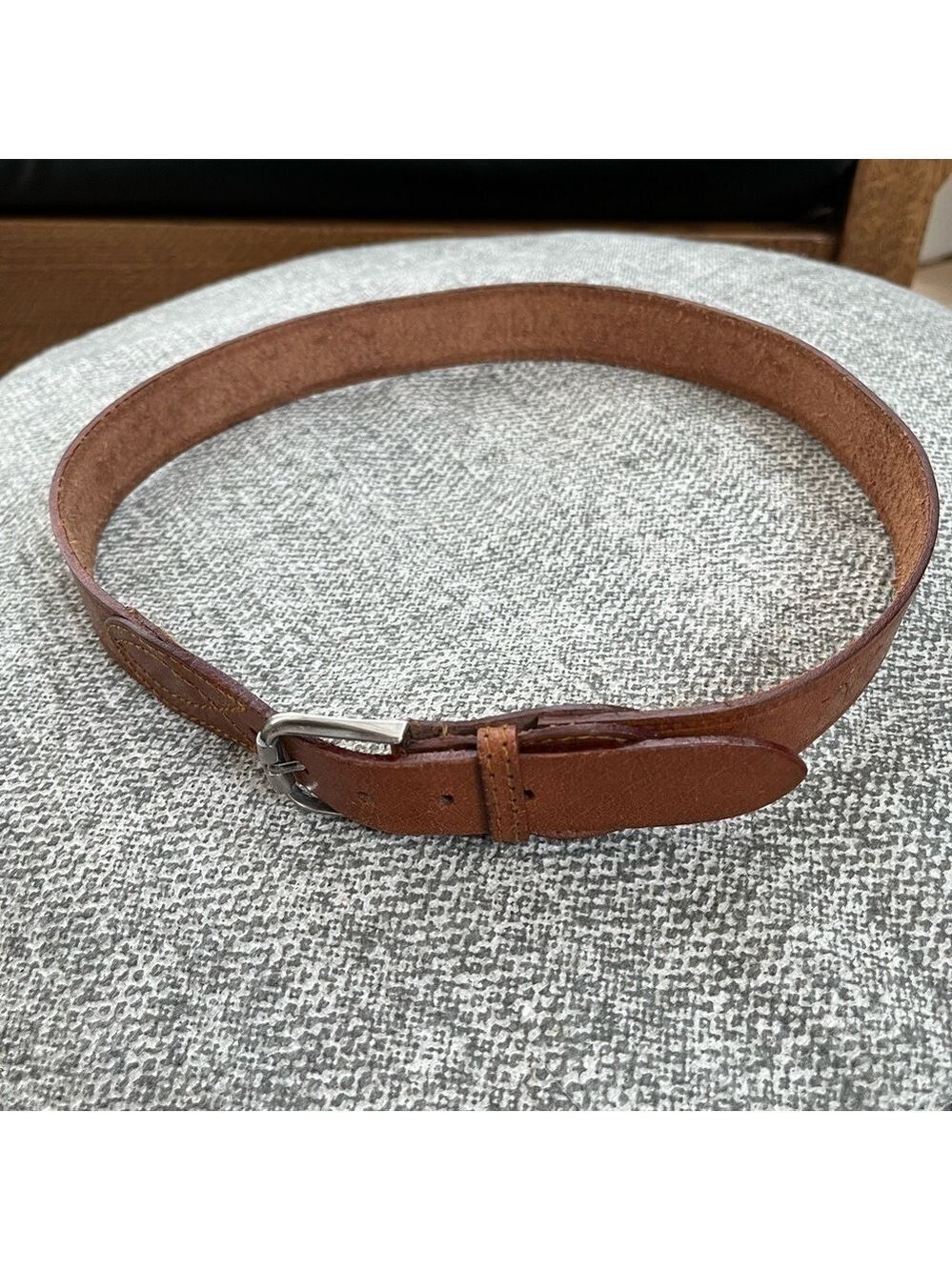 LEATHER Belt Brown Australia Kangaroo Motif Silver Tone Buckle Small Size